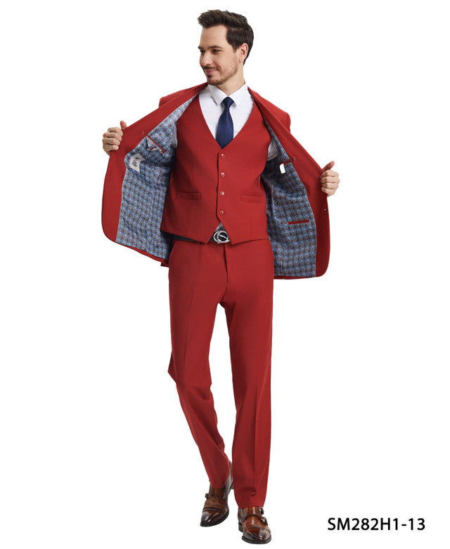 Solid Brick 3 Piece Notch Lapel Stacy Adams Men's Hybrid Suit