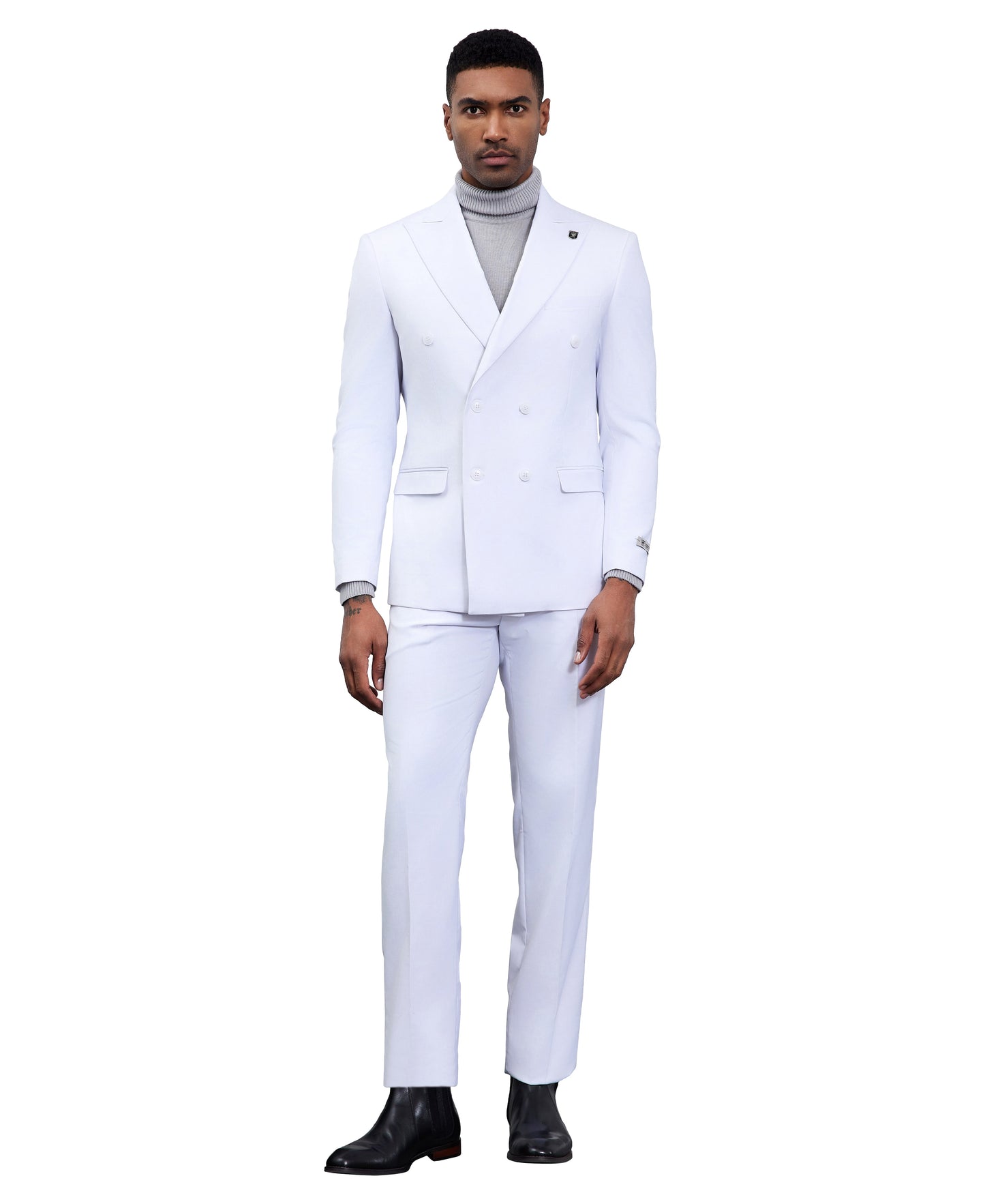 Solid White Double Breasted 2 Piece Notch Lapel Stacy Adams Men's Hybrid Suit