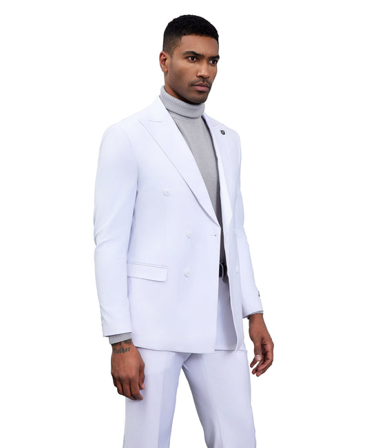 Solid White Double Breasted 2 Piece Notch Lapel Stacy Adams Men's Hybrid Suit