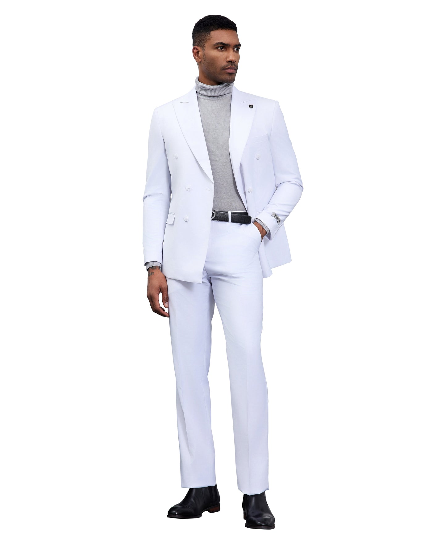 Solid White Double Breasted 2 Piece Notch Lapel Stacy Adams Men's Hybrid Suit