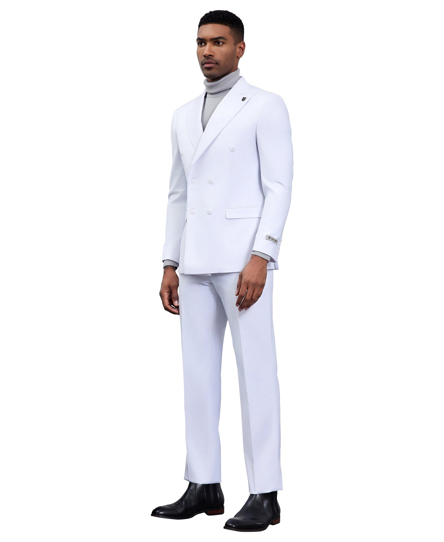 Solid White Double Breasted 2 Piece Notch Lapel Stacy Adams Men's Hybrid Suit
