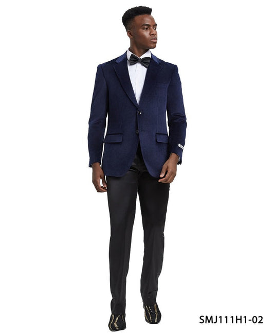 Navy Velvet  Notch Lapel Stacy Adams Men's Hybrid Jacket