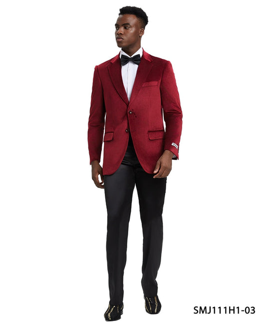Wine Velvet  Notch Lapel Stacy Adams Men's Hybrid Jacket
