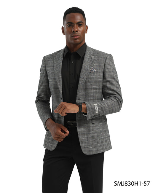 Grey Glen Plaid Peak Lapel Stacy Adams Men's Jacket