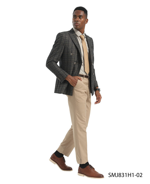 Brown Double Breasted Glen Plaid Peak Lapel Stacy Adams Men's Jacket