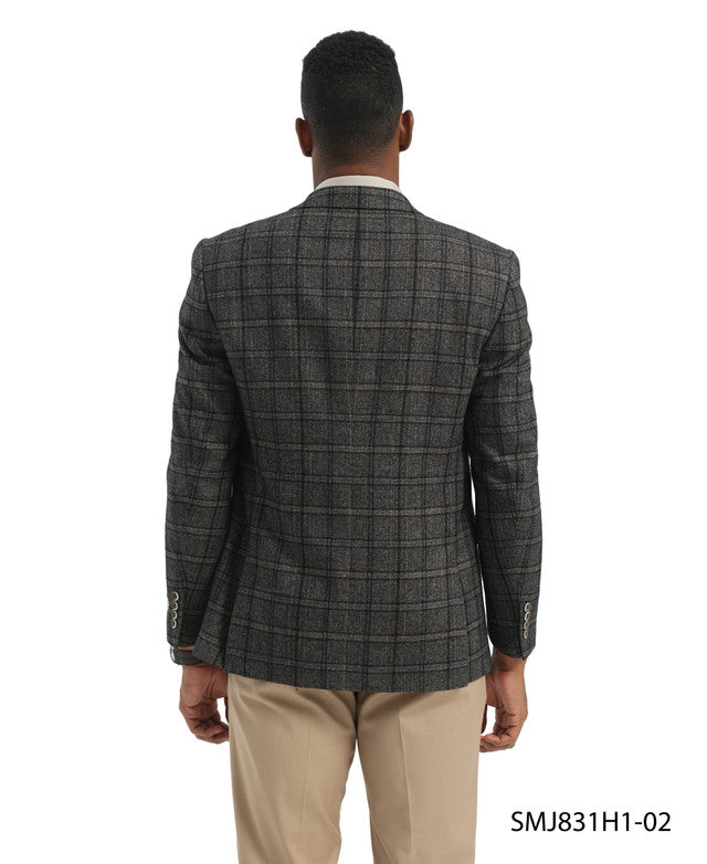 Brown Double Breasted Glen Plaid Peak Lapel Stacy Adams Men's Jacket