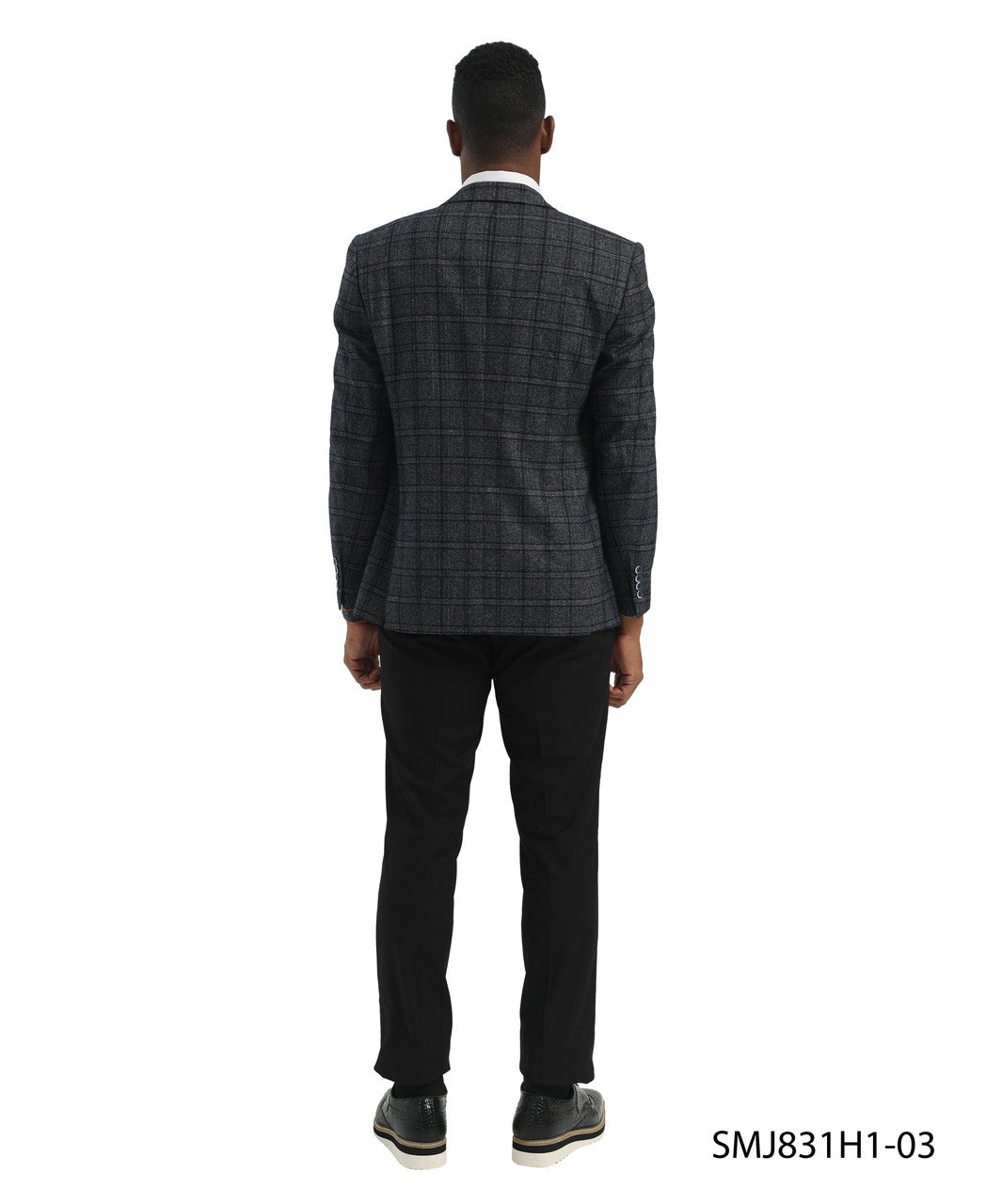 Navy Double Breasted Glen Plaid Peak Lapel Stacy Adams Men's Jacket