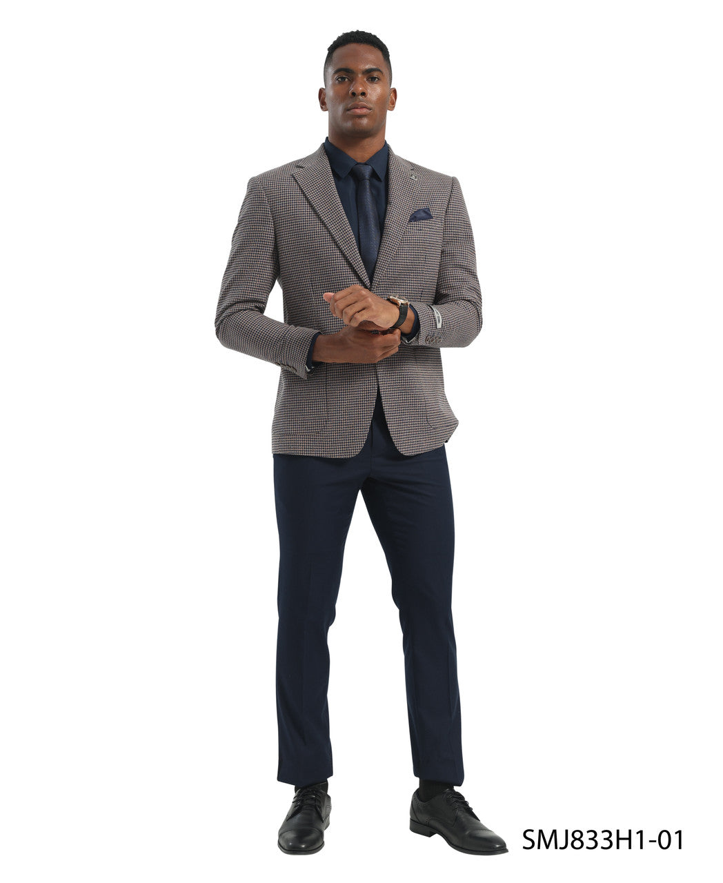 Navy Houndstooth Peak Lapel Stacy Adams Men's Jacket