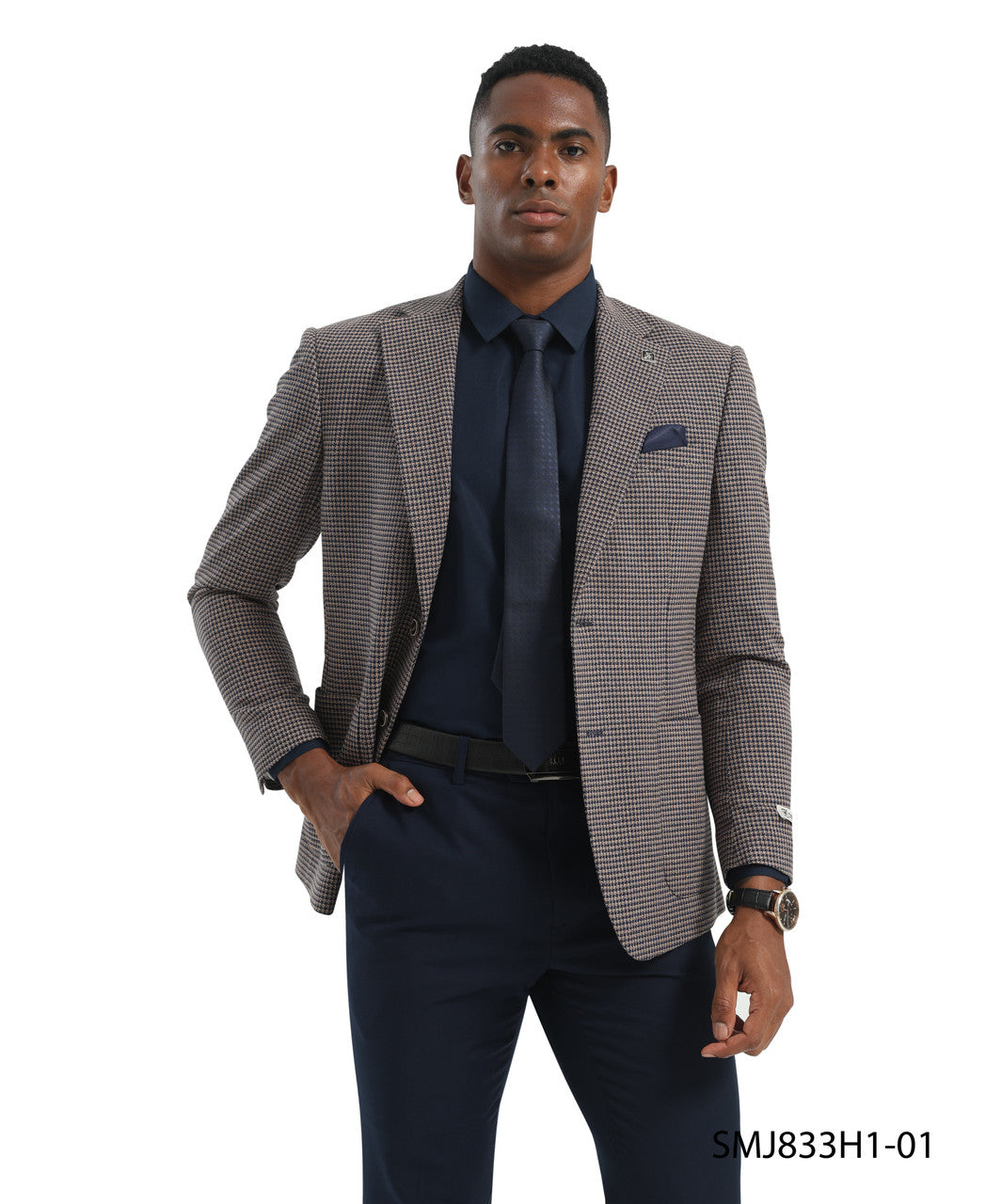 Navy Houndstooth Peak Lapel Stacy Adams Men's Jacket