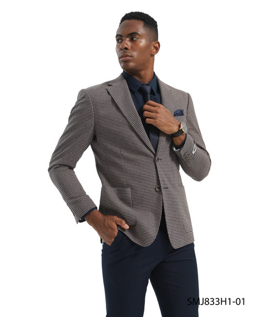Navy Houndstooth Peak Lapel Stacy Adams Men's Jacket