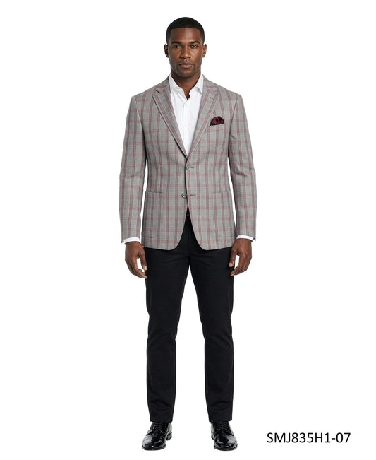 Light Grey Glen Plaid Notch Lapel Stacy Adams Men's Jacket