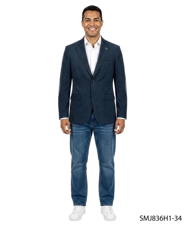 Navy Suede w/ Crocodile Trim & Elbow Patch Stacy Adams Men's Jacket