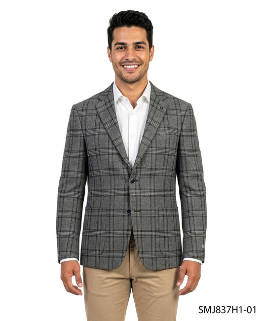 Grey Glen Plaid Notch Lapel Stacy Adams Men's Jacket