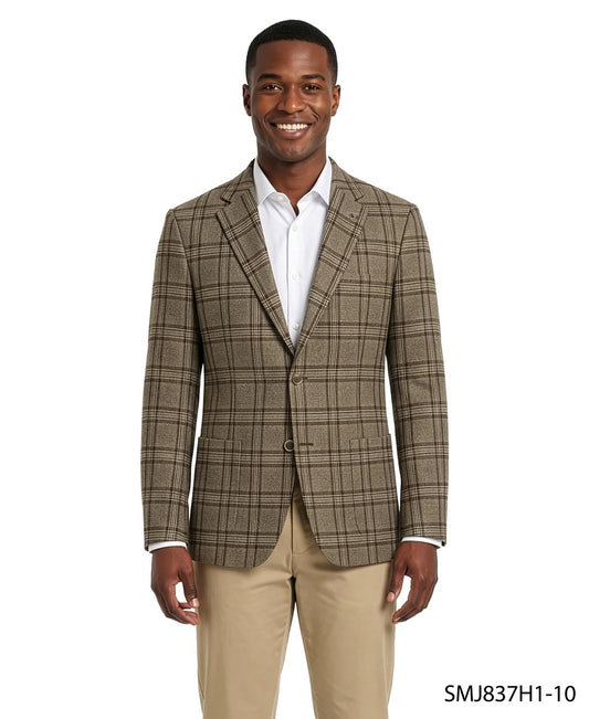 Brown Glen Plaid Notch Lapel Stacy Adams Men's Jacket