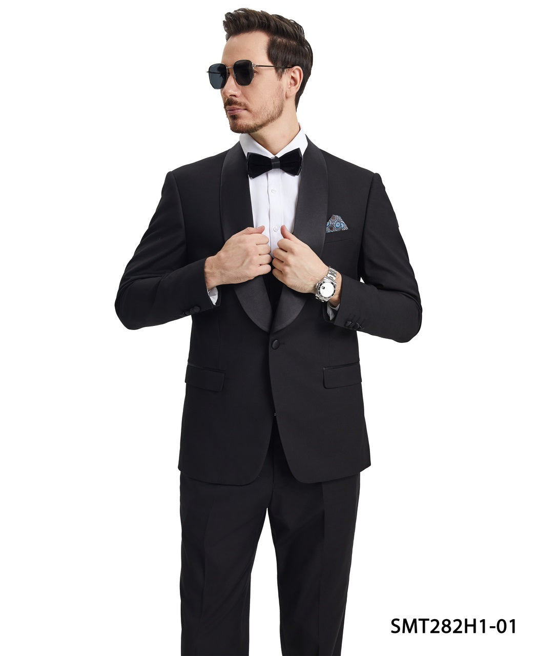 Black/Black Satin Shawl Lapel 3 Piece Stacy Adams Men's Hybrid Tuxedo