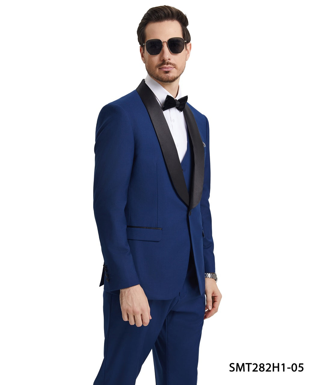Indigo/Black Satin Shawl Lapel 3 Piece Stacy Adams Men's Hybrid Tuxedo