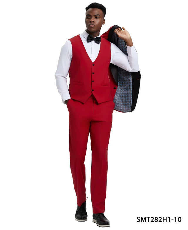 Red/Black Satin Shawl Lapel 3 Piece Stacy Adams Men's Hybrid Tuxedo