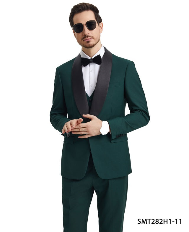 Green/Black Satin Shawl Lapel 3 Piece Stacy Adams Men's Hybrid Tuxedo
